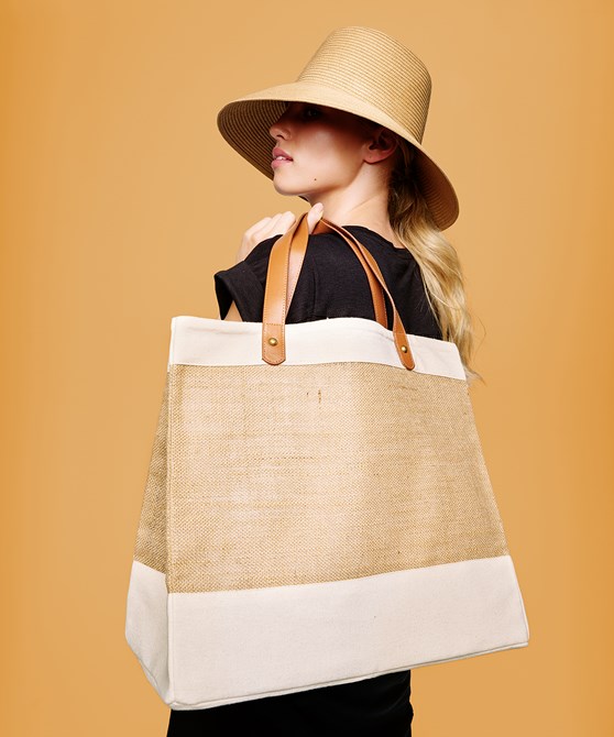 Tote bag en jute Adley avec simili cuir