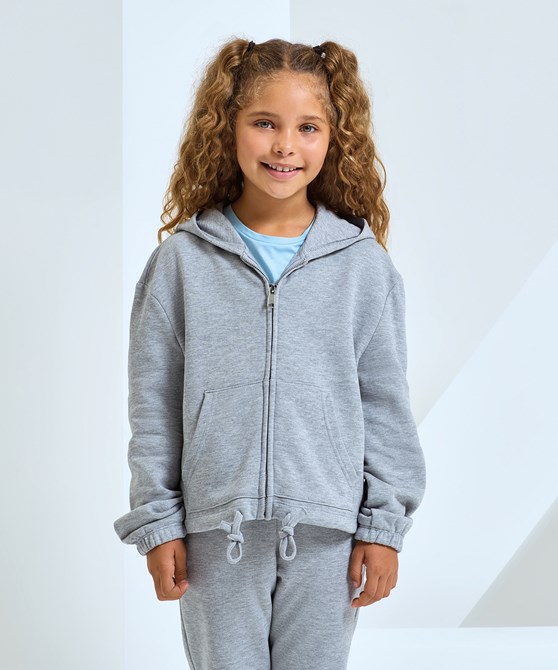 Kids TriDri® recycled cropped oversize full-zip hoodie