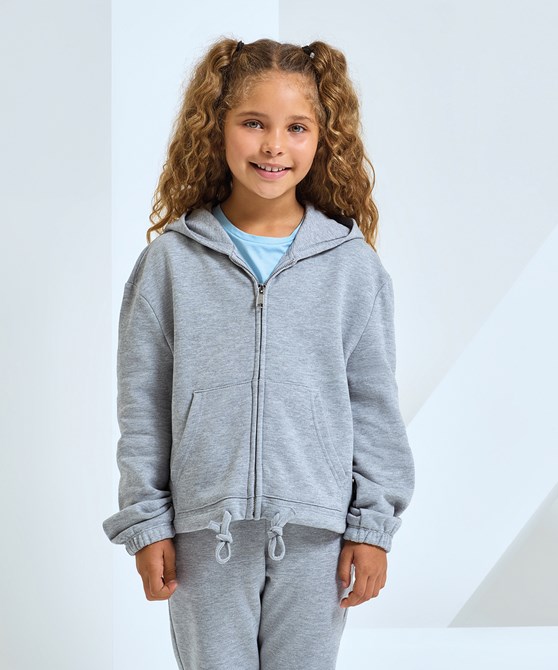 Kids TriDri® recycled cropped oversize full-zip hoodie